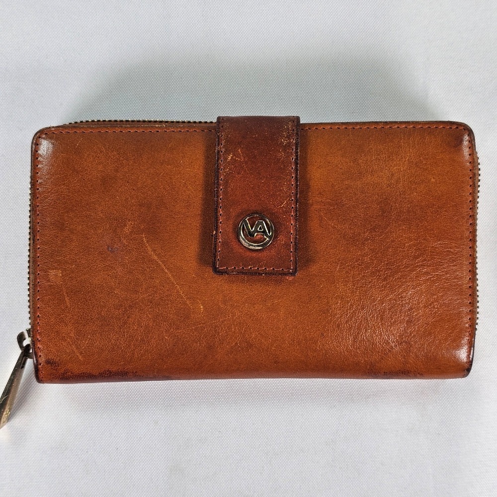 Vtg Valentina Cognac Brown Genuine Leather Continental Wallet Made Italy Bifold